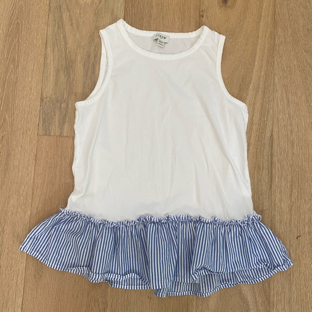 J.Crew Womens Shirt XXS White Sleeveless Eyelet Hem Ruffle Pullover Knit